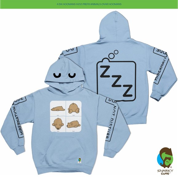SnarkyCute Other - Hibernation Mode Sleepy Bear Fleece Pullover Hoodie LIGHT BLUE